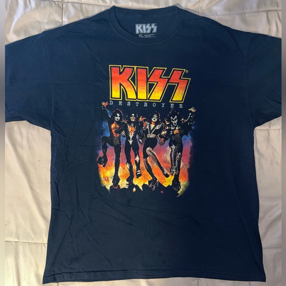 KISS Destroyer Album Cover T Shirt Hard Rock Short Sleeve Graphic Band Tee XL